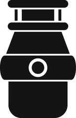 Simple solid black icon of a modern food waste disposal unit used in kitchens for recycling