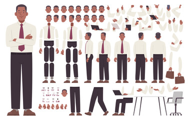 Businessman constructor set. Collection of hand and leg positions for animation and creating your own poses. DIY kit. Vector illustration
