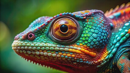 Detailed closeup of a colorful chameleon, showcasing its exotic features, chameleon, closeup, detailed, colorful, exotic
