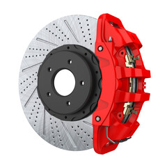 Car Brake Disc and Red Caliper Isolated