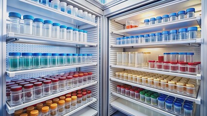 A biobank storing various biological samples for research purposes , genetics, medicine, laboratory, storage