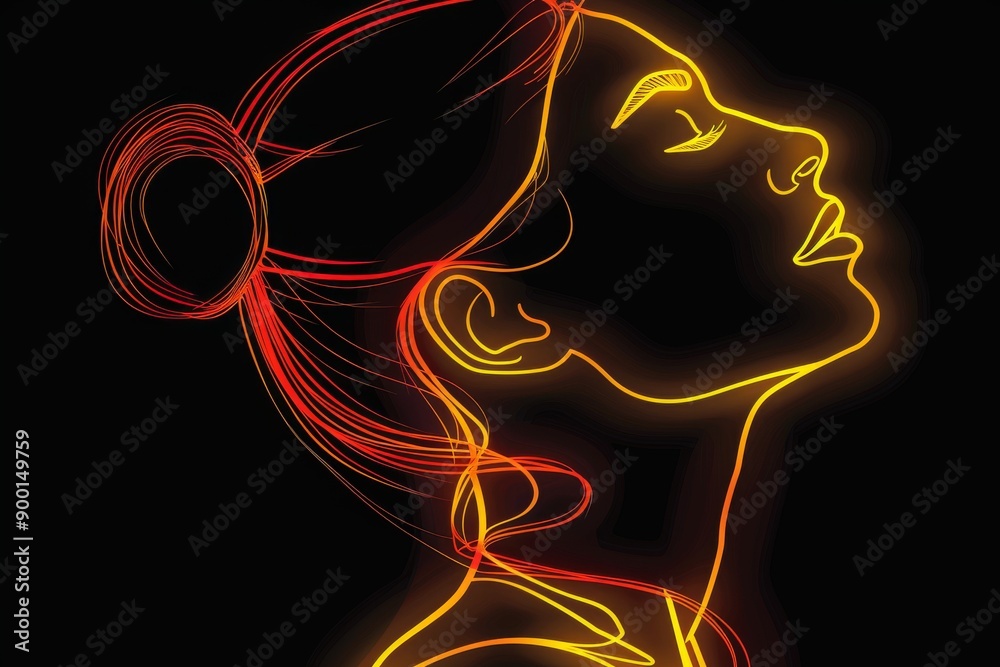 Canvas Prints Neon Line Art of Female Profile with Elegant Glow on Black Background