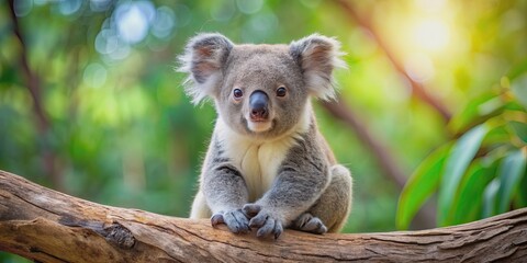 Adorable koala bear cub sitting in a tree , wildlife, baby animal, Australia, eucalyptus, cute, furry, native to Australia