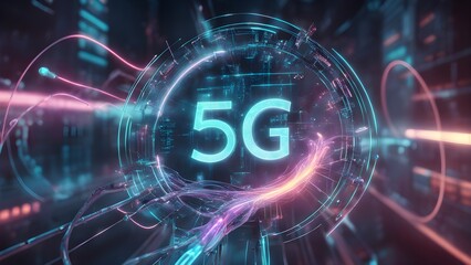 Fototapeta premium A colorful image of a 5G logo with a purple and blue background
