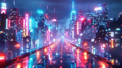 Fototapeta premium Cyberpunk Cityscape Neon Lights 3D Illustration