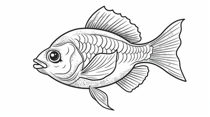 Obraz premium Black and White Line Drawing of a Cartoon Fish