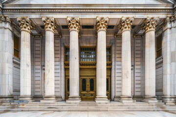Obraz premium Magnificent Exterior of a Modern Courthouse with Ornate Columns Suitable for Design Projects