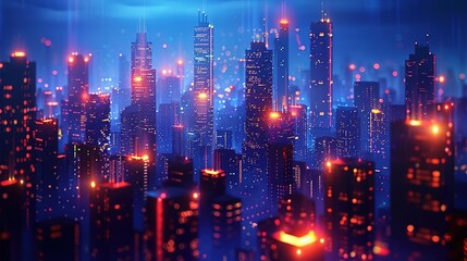 Fototapeta premium Neon Cityscape - A Digital Illustration of a Futuristic City at Night