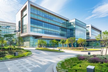 Obraz premium Modern Hospital Exterior with Aesthetic Glass Design for Architecture and Healthcare Concepts