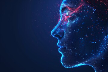 Obraz premium Profile of a Digital Human Face with Neon Particle Effects