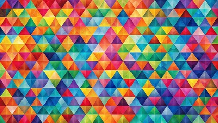 Vibrant geometric background featuring a large triangle composed of smaller triangles in a repeating pattern of bright colors and abstract shapes.