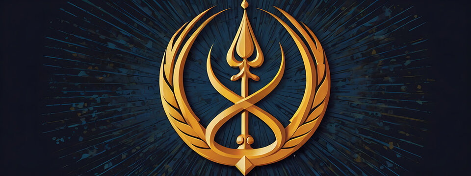 A bold digital illustration of the Sikh Khanda symbol design style, representing strength, unity, and faith, with clean lines and powerful colors, with space for text.