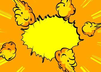 Yellow cartoon background, comic book abstract backdrop. Retro vector comics pop art illustration design.