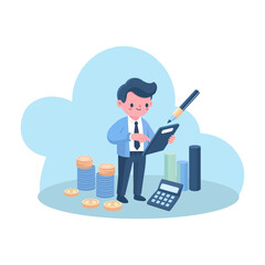 Flat Design of business owner creating a detailed budget plan Asset