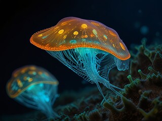 Bioluminescent Jellyfish in the Ocean.