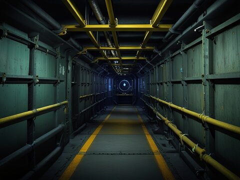 Dark Corridor with Yellow Lines.