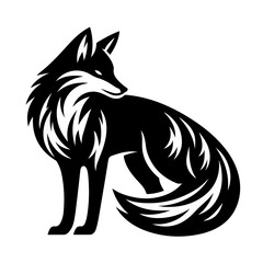 fox silhouette, black silhouette of fox.