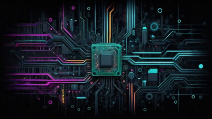 Alien technology circuit board, colorful technological atmosphere, high-tech background poster. 