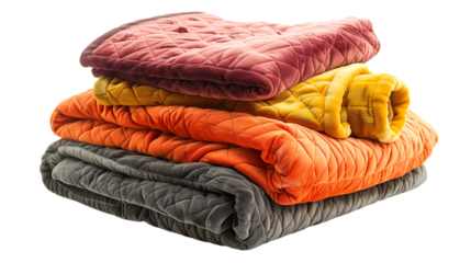 New soft folded blankets isolated on transparent background 