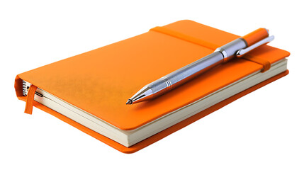 Orange Notebook and Pen isolated on transparent background 