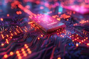 Futuristic Smartphone with Pink and Purple Glowing Circuits