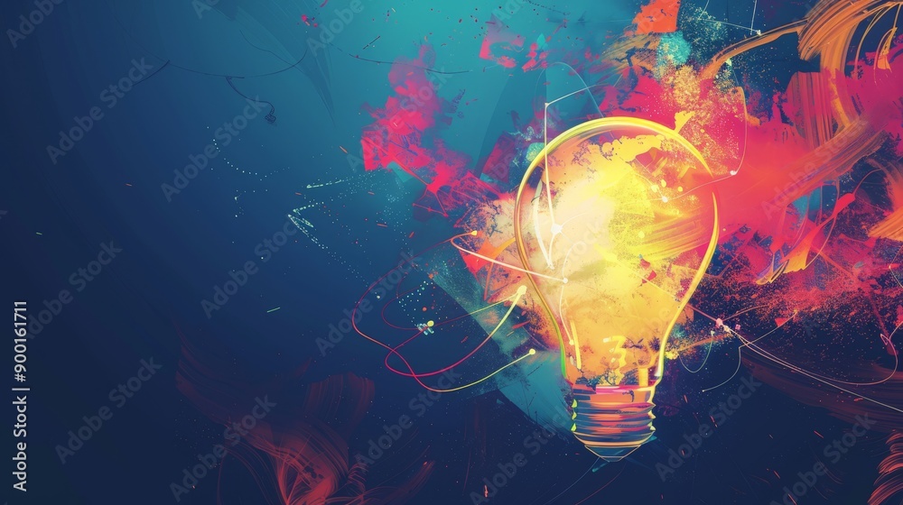 Poster creative light bulb with abstract background symbolizing ideas and innovation. vibrant representatio