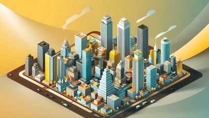Isometric city with soft illustration