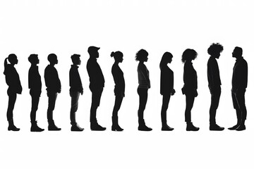 Silhouette of people standing in a line

