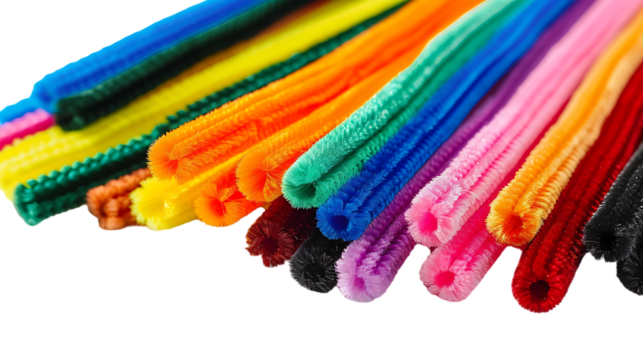 primary color selection of craft pipe cleaners isolated on transparent background 
