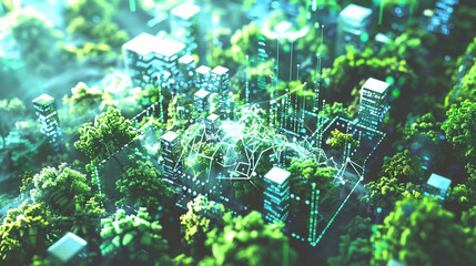 AI systems analyzing environmental data to create solutions for climate change and sustainability.