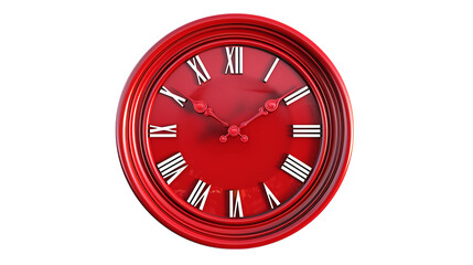 Red clock isolated on transparent background 
