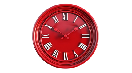 Red clock isolated on transparent background 