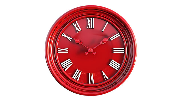 Red clock isolated on transparent background 