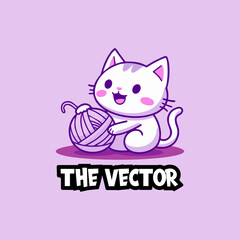 Cute cat playing ball logo, vector, mascot, character, cartoon, illustration