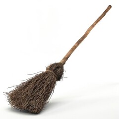 Flying broomstick on solid white background, single object