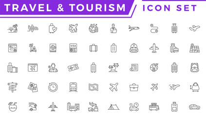 Travel and tour icons set. Travel and tourism vector line icon set
