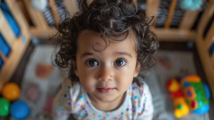 Fototapeta premium cute little boy looking up side