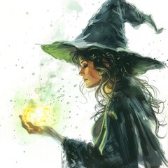 Fototapeta premium Witch with magic on solid white background, single object