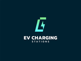 Electric vehicle charging letter E with geometric shapes and Lightning Bolt symbol logo vector design concept. Letter E logotype symbol for Electric Car, EV station, ui, web, ev business, infographic.