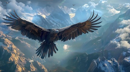 Eagle Soaring Over Majestic Mountain Range