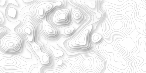 Vector white wave line geography landscape Topo contour map on white background. Geographic mountain relief diagram line wave carve pattern. Topographic world map contour lines map texture.
