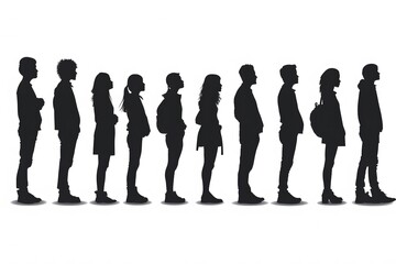 Silhouette of people standing in a line

