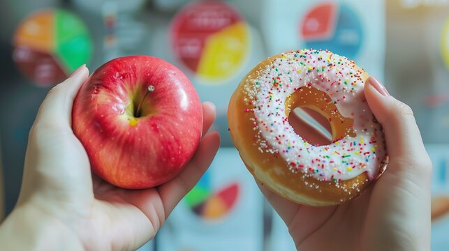 Comparing the nutritional value of a donut and an apple, highlighting the importance of calorie counting and making healthy choices in daily diet.