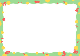 A simple green frame with yellow and red accents.