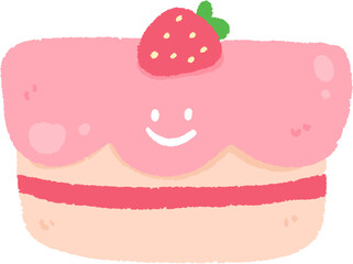 A cute cartoon strawberry cake smiling with a strawberry on top
