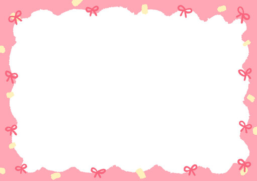A cute pink frame with bows and hearts.