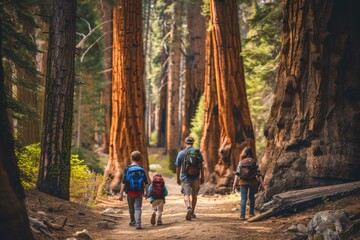 A family exploring a wild forest