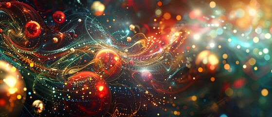 Fototapeta premium Festive abstract design with swirling lights and baubles