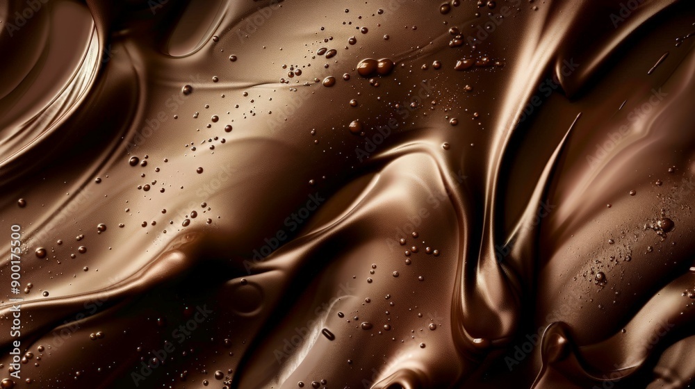Poster Smooth and creamy melted chocolate texture with delicate patterns. Ideal for food backgrounds and luxurious presentations.