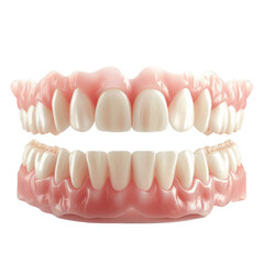 Fototapeta premium Realistic upper and lower dentures model showing teeth alignment and gum texture on a transparent background